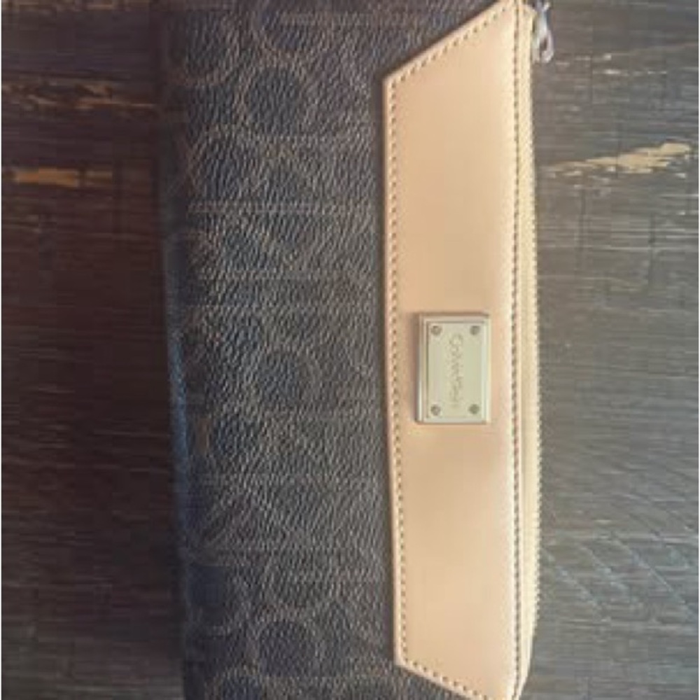 Calvin Klein  Brown Canvas Wallet with Tan Trim
